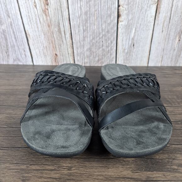 Easy Spirit Linley 3 Faux Leather Slide Sandals Gray Black Womens 9.5 Wide NWOB - Picture 2 of 8